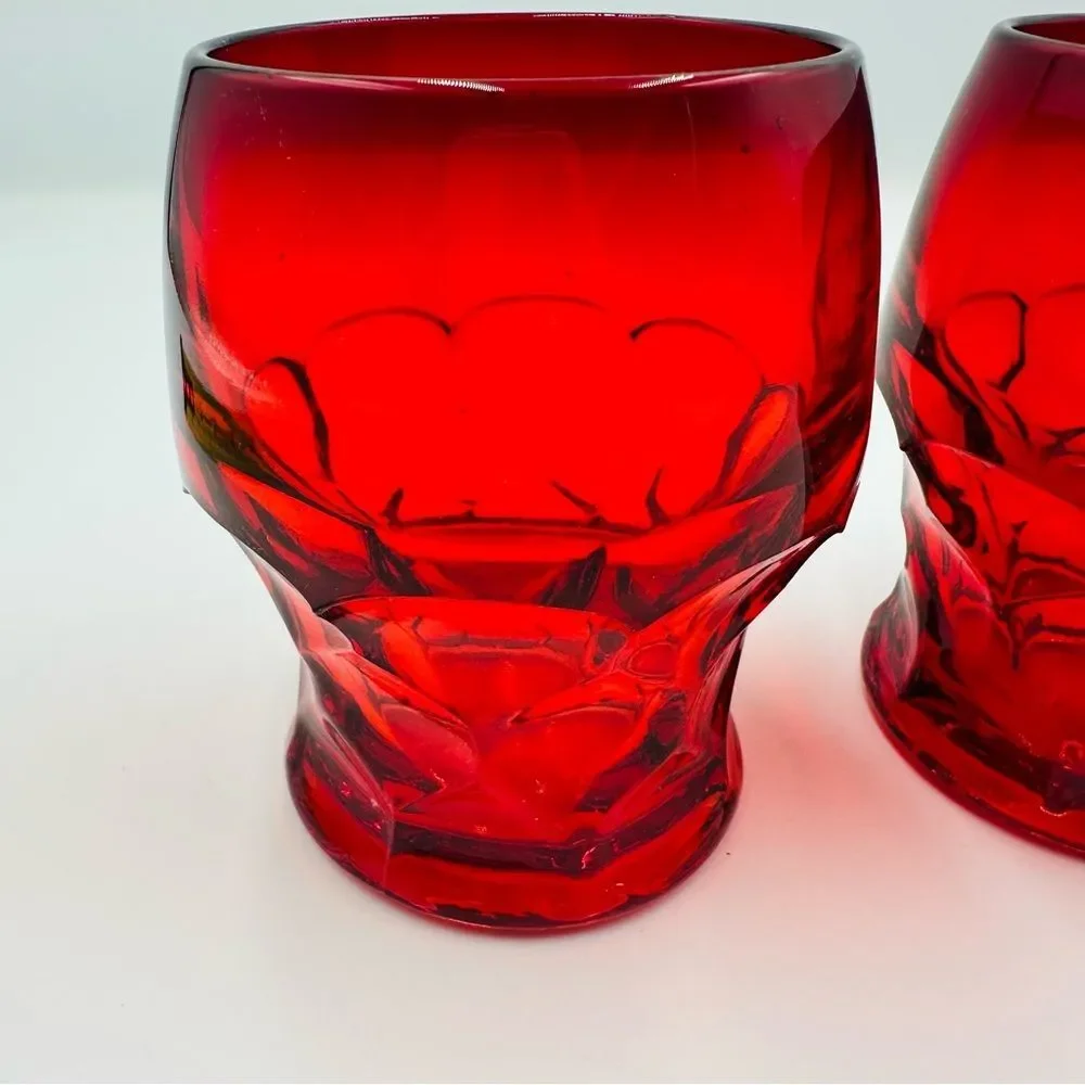 Vintage Glass Georgian Ruby Faceted Glass Tumblers Set of 2 Drinkware Holiday